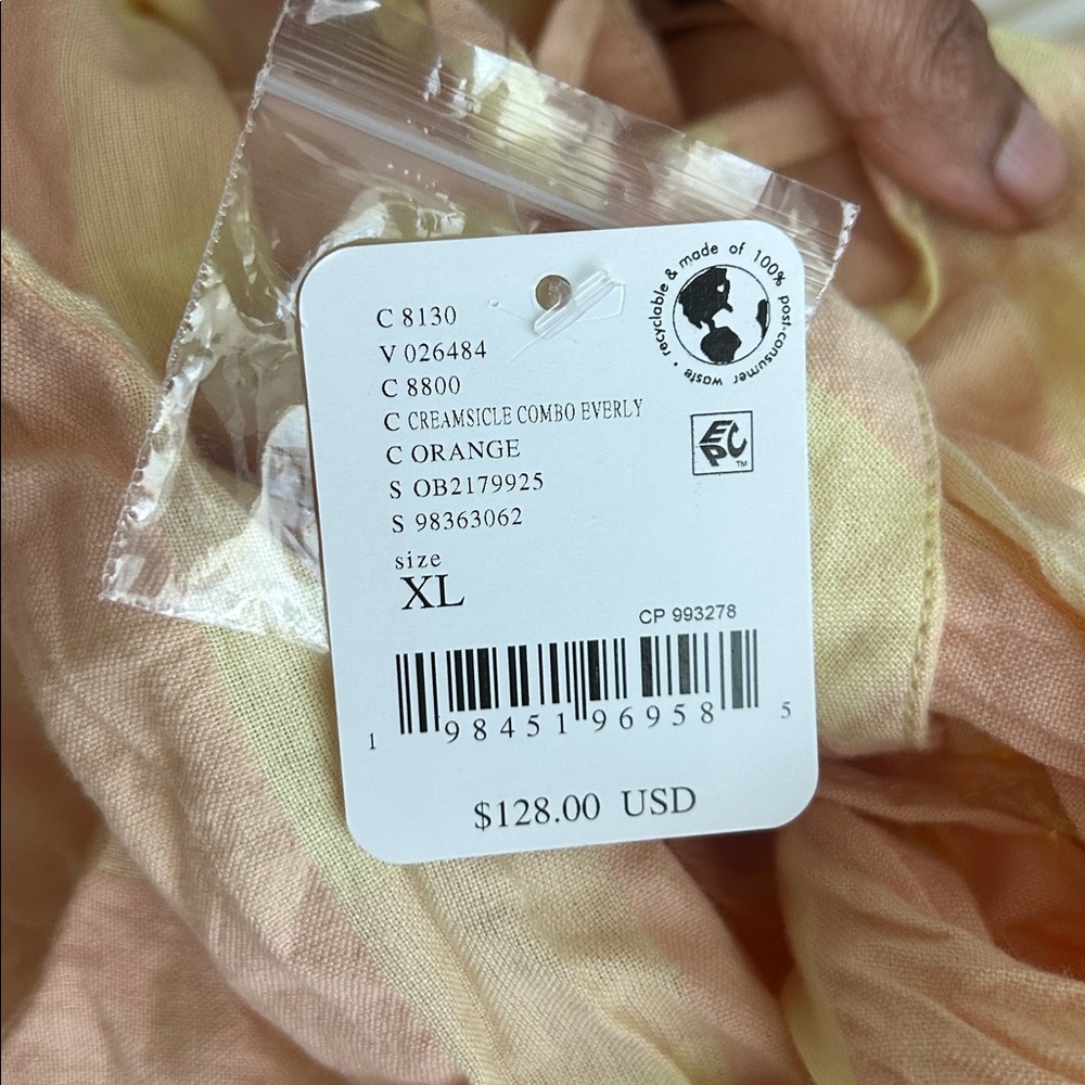 Free People Peach & Cream Tie-Front Button Midi Dress - Picture 15 of 15